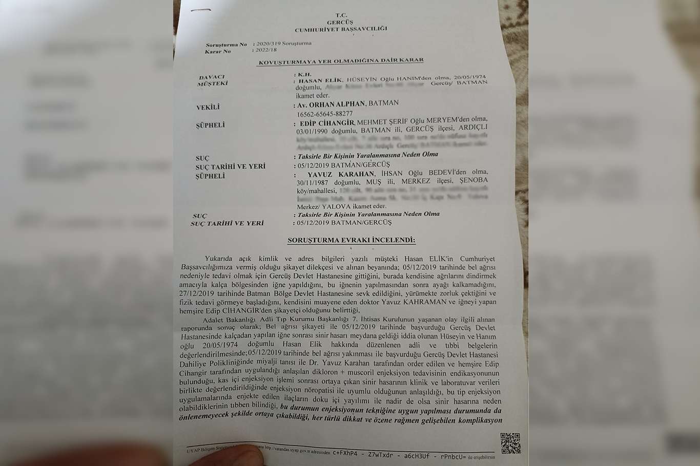 "Yanlış iğne" sonrası iki buçuk yıldır iyileşmedi "Yanlış iğne" sonrası iki buçuk yıldır iyileşmedi